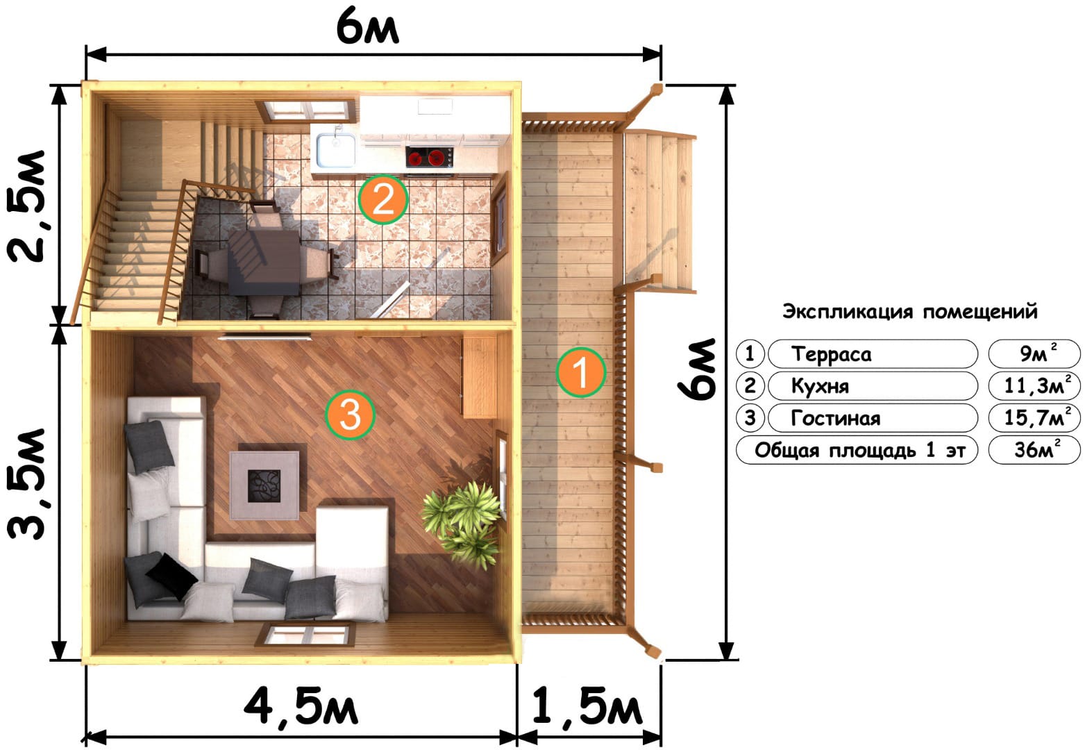 Дом 61 кв.м., 6*6 м. Проект-112. Дачные домики (1 этаж) | Своя пилорама -  приезжайте на экскурсию. Помощь в получении кредита на строительство от 5%.